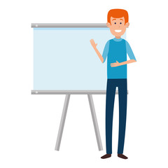 man teaching with paperboard character