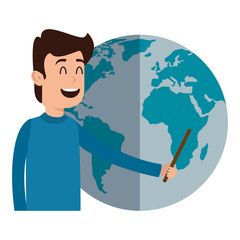 man teaching with world planet character