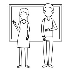 teachers couple teaching with chalkboard