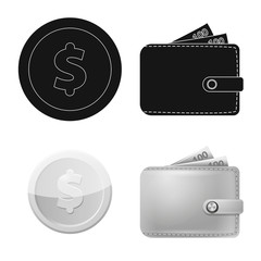 Vector illustration of bank and money sign. Collection of bank and bill stock symbol for web.