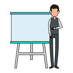 man teaching with paperboard character