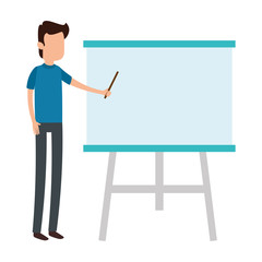 man teaching with paperboard character