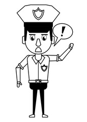 Police officer cartoon in black and white