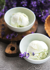 Ice cream and lavender flowers