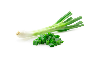 Obraz premium Green onion slice isolated on the white background