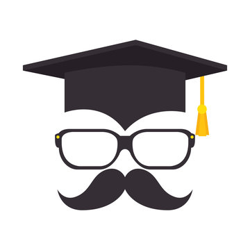 hat graduation with mustache and glasses