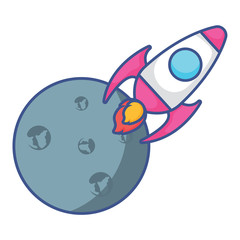moon and rocket