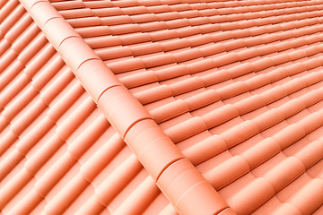 Closeup of new red color clay ceramic roof