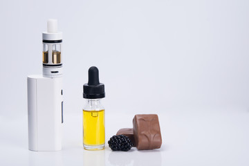 chocolate dessert in liquid for electronic cigarette, on white background