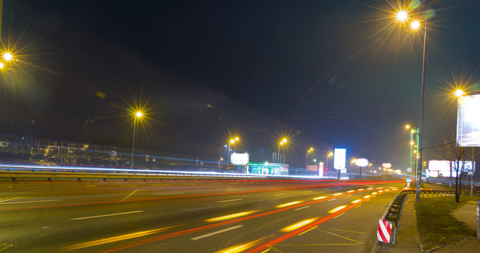 Night motorway, Zhytomyr Square, Kiev long exposure