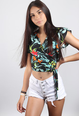A photo of beautiful girl is in fashion summer style
