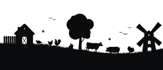 Силуэты животных на ферме © Abundzu