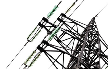 High-voltage line tower isolate on white