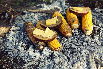 corn is baked or roasted on charcoal