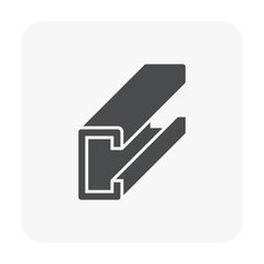 Steel product vector icon. C profile shape and long. That alloy of iron consist of carbon and high tensile strength.  Use as beam, frame, girder or structure in engineering and construction industry.