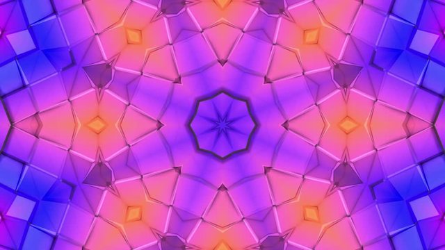 multicolored three-dimensional pattern from star figures slowly moving. abstract kaleidoscope background. 3D rendering