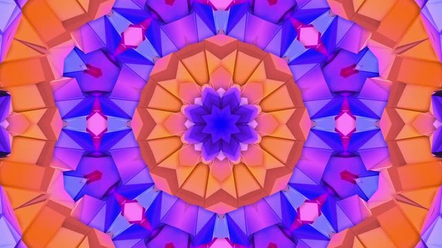 multicolored three-dimensional pattern from star figures slowly moving. abstract kaleidoscope background. 3D rendering