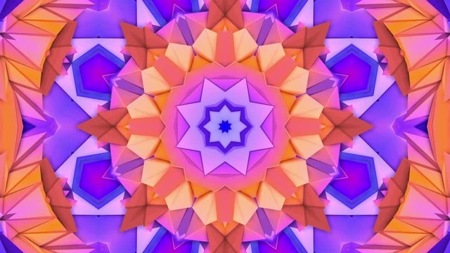 multicolored three-dimensional pattern from star figures slowly moving. abstract kaleidoscope background. 3D rendering