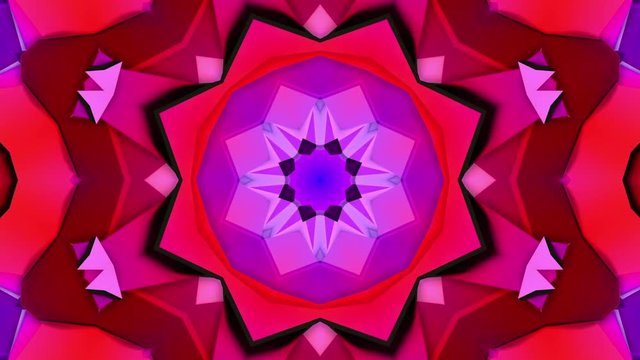 multicolored three-dimensional pattern from star figures slowly moving. abstract kaleidoscope background. 3D rendering