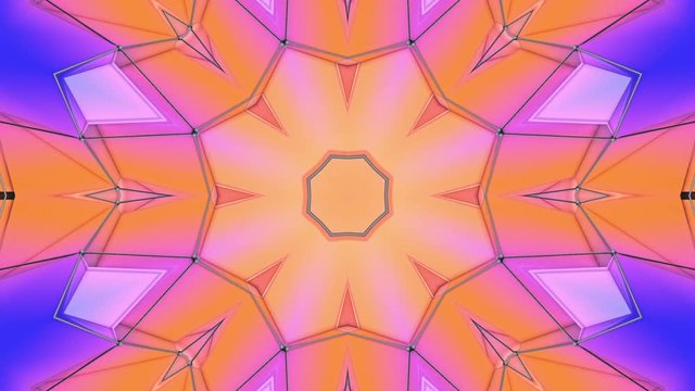 multicolored three-dimensional pattern from star figures slowly moving. abstract kaleidoscope background. 3D rendering