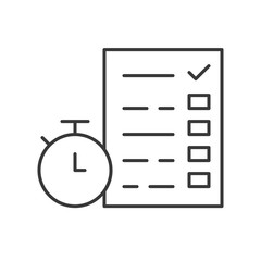 stopwatch and document with checklist or examination, time management and planner or examination test icon