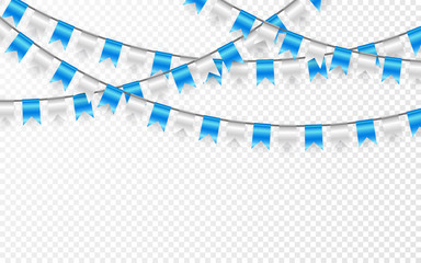 Celebration party banner. Blue and silver flag garland. Vector illustration