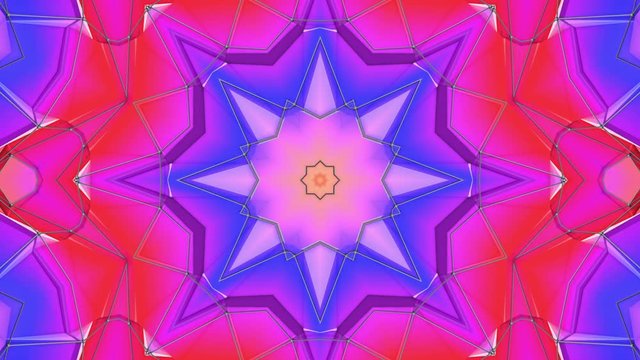 multicolored three-dimensional pattern from star figures slowly moving. abstract kaleidoscope background. 3D rendering