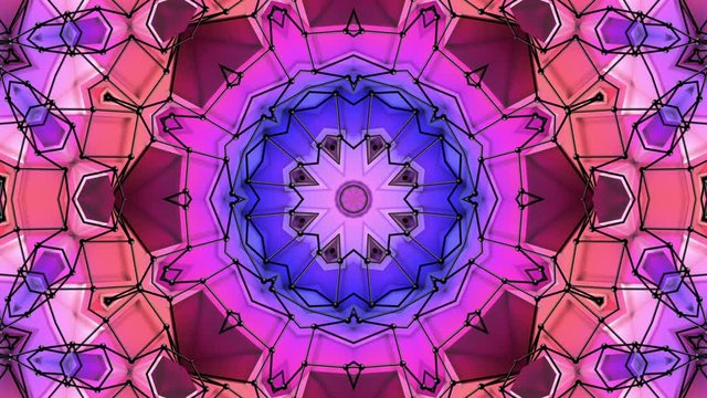 multicolored three-dimensional pattern from star figures slowly moving. abstract kaleidoscope background. 3D rendering