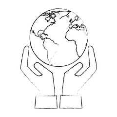 world planet earth with hands protection