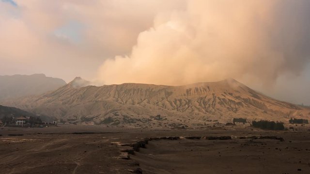 Bromo Volcano Landmark Nature Place Of Indonesia 4K Time Lapse (tilt up)