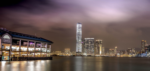 Fototapeta na wymiar Night view of Hong Kong skyline from Victoria Harbor. 