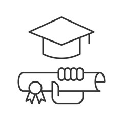 hand holding diploma certificate and square academic cap, education icon concept