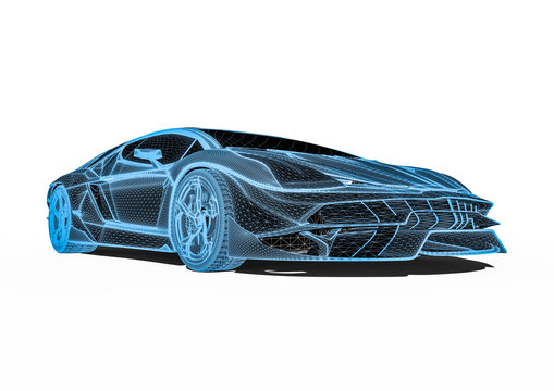 Hyper car radiography / 3D render image representing an Hypercar x-ray scanning
