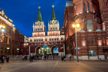 Iberian Gate and Chapel. Red Square. Night view. Moscow.