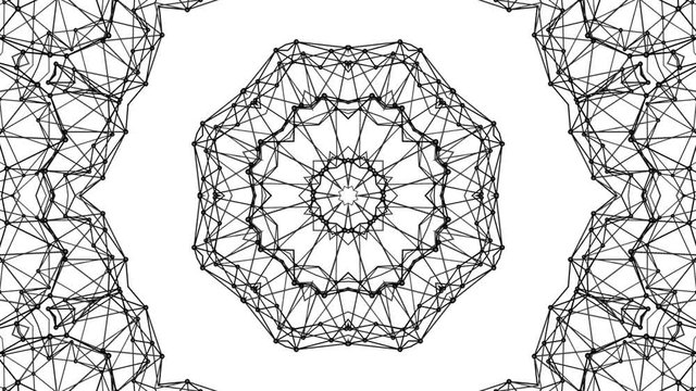 abstract three-dimensional kaleidoscope background. the black grille is deformed. 3D rendering