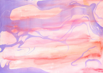 Creative texture for design. Vibrant hand painted watercolor background. Handmade overlay. Decorative colorful textured paper. Hand drawn bright artistic painting with blots.