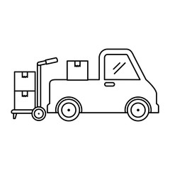 pile boxes carton with truck and cart