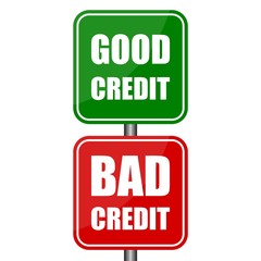 A road sign with bad credit good credit words