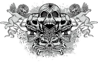  Gothic sign with skull, grunge vintage design t shirts