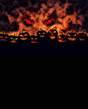 Halloween Angry Pumpkins Black Demonic With Text Space
