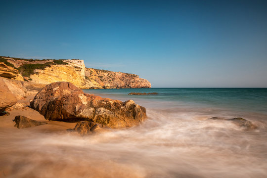Waves at Praia do Zavial - long eposure version