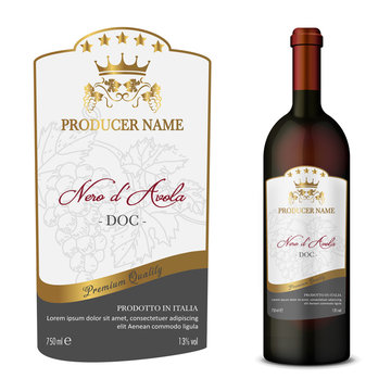 Wine Label with bottle Five Stars