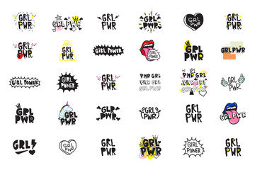 Typography slogan with Girl Power text. GRL PWR short quote