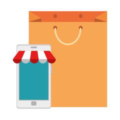 smartphone with parasol and shopping bag