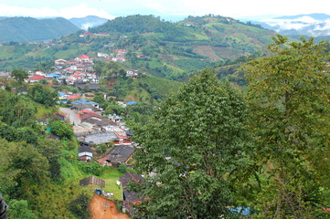 Houses in the mountain in Mae Salong, Ching Rai, Thailand