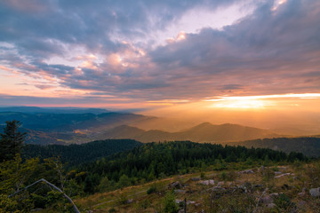 Plakat Beautiful Sunset in the Mountains, over the Mountains in Black Forest / Schwarzwald, Germany