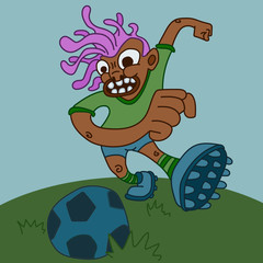 Crazy football player (soccer, ball, black, dreadlocks)