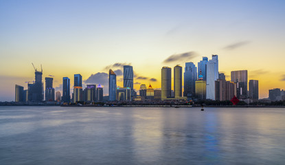 Naklejka premium Night view of modern urban architecture landscape in Qingdao..