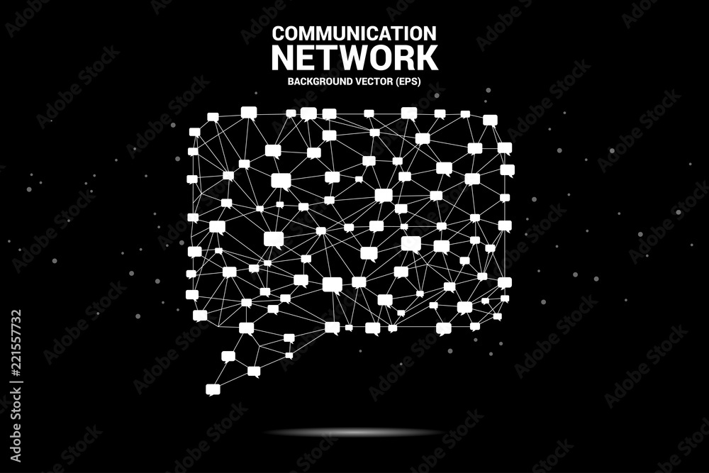 Poster talk bubble icon with dot and line connections. concept of communication network. 