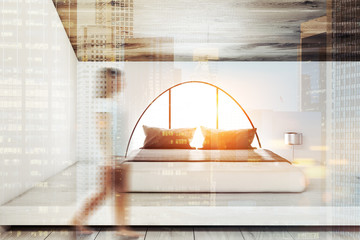 Scandinavian bedroom interior, minimalism blur